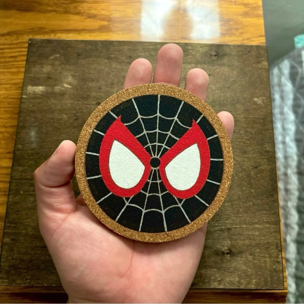 Spider-Man Miles Morales Mask Painted Cork Coasters Bundle of 2
